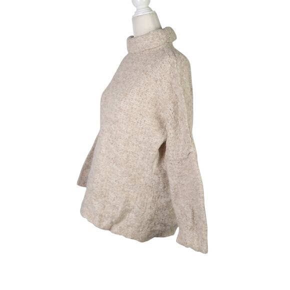 Free People Cream Oatmeal Alpaca Wool Knit Mockneck Sweater S - Picture 3 of 6